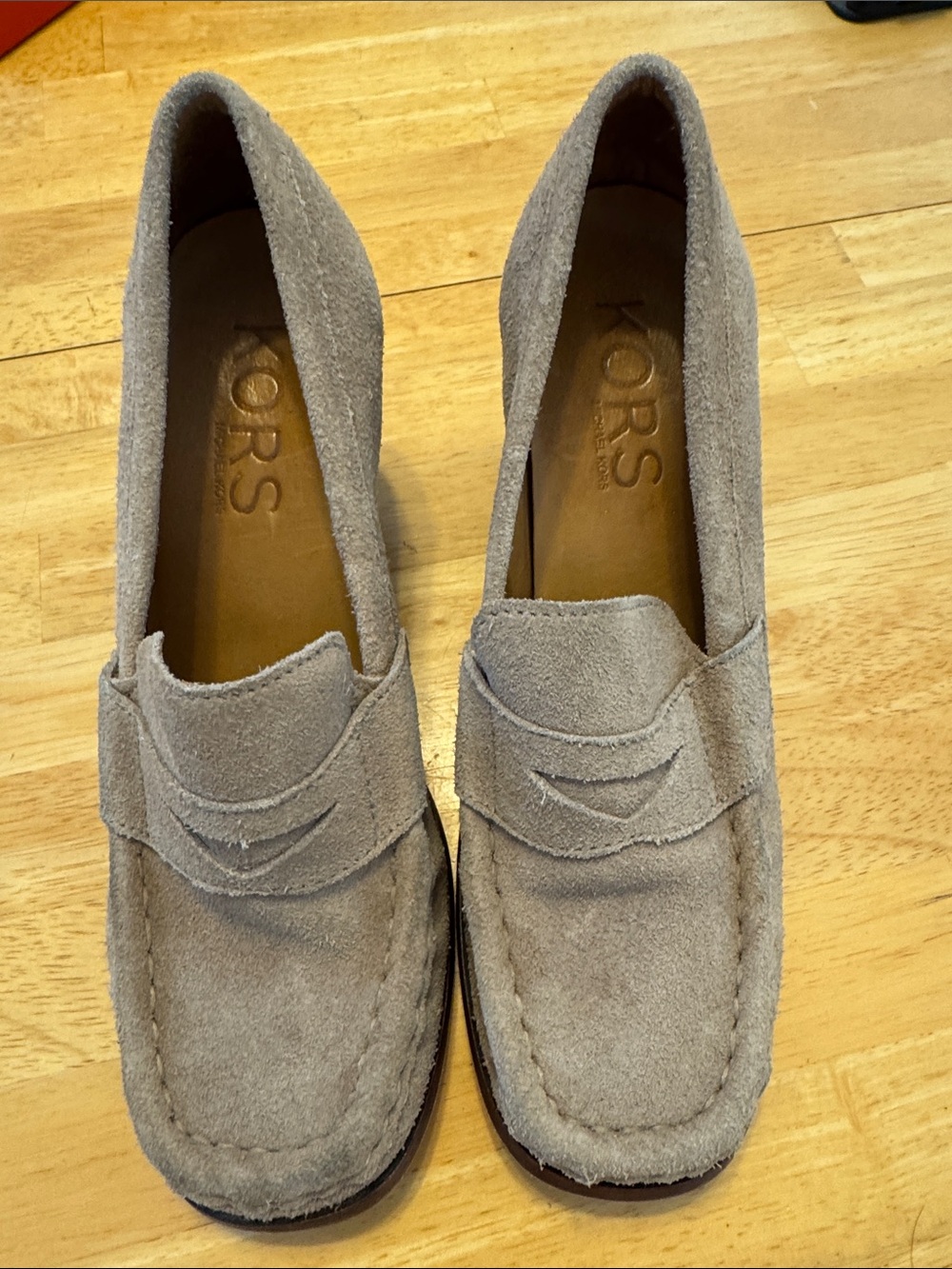 Michael Kors Taupe Suede Wedge Penny Loafers Sz 8.5